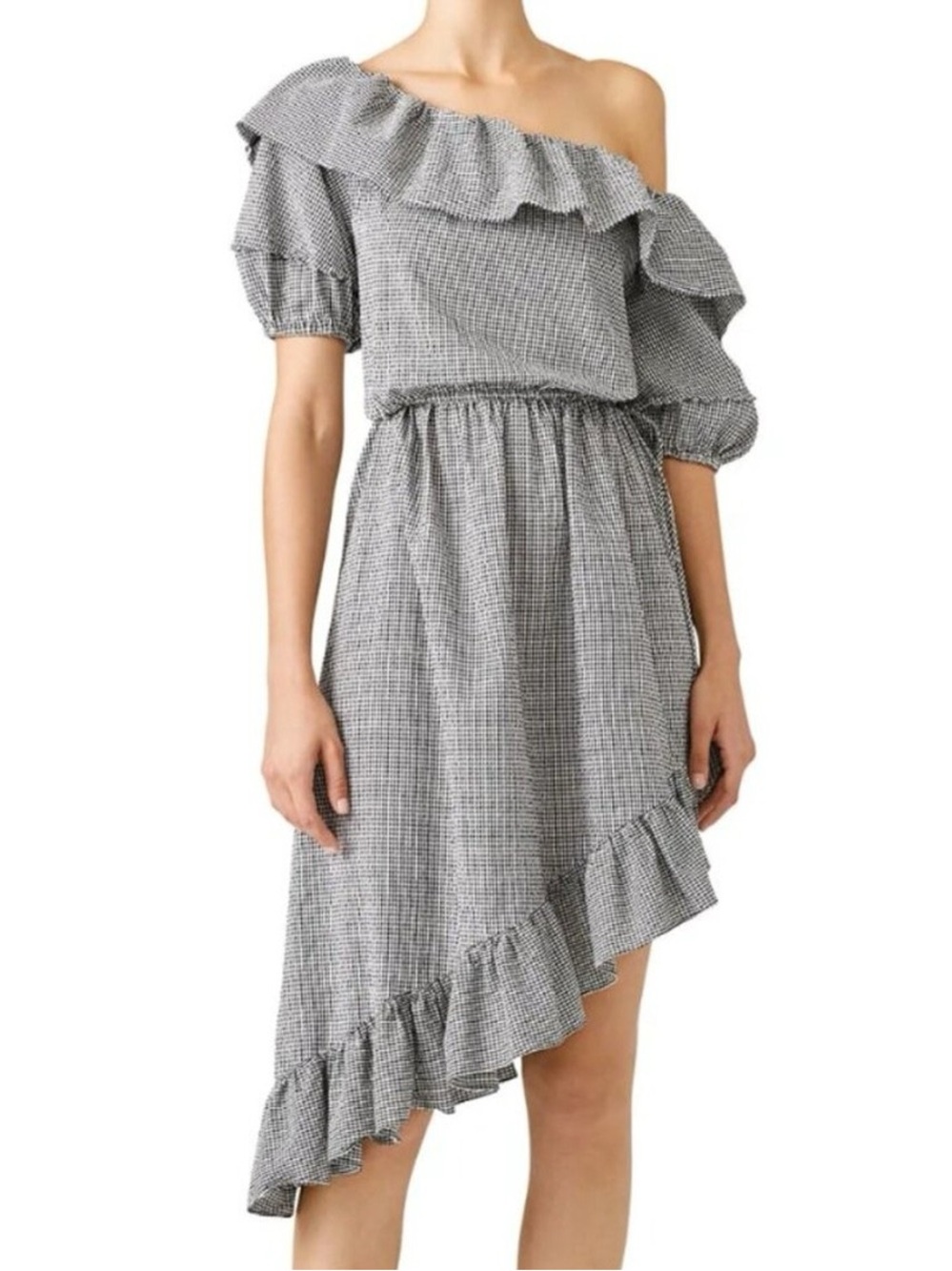 LoveShackFancy Haley off shoulder gingham dress